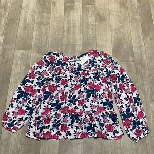 Womens NWT LOFT.‎ Floral Rose Tiered Ruffled Hem Flounce Top Blouse Shirt